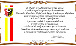 Życzenia z okazji Międzynarodowego Dnia Osób Niepełnosprawnych od starosty Romana Festera