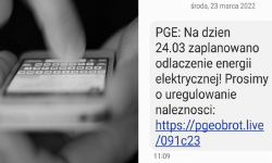 Uważajcie na smsy od „PGE” dot. uregulowania należności - to może być oszustwo
