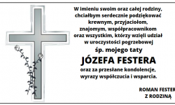 Podziękowania za udział w uroczystościach pogrzebowych śp. Józefa Festera
