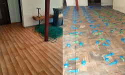 Trwa remont podłogi szatni sportowej przy boisku w Ciepłowodach