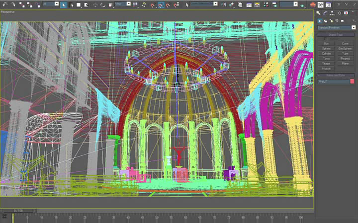 Zrzut ekranu z programu do tworzenia animacji 3d, przedstawiający jeden z projektów Action Heroes.