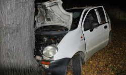 Zjechał z drogi i uderzył w drzewo. Kierowca i pasażer totalnie pijani [AKTUALIZACJA]