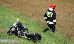 Motocyklista wypadł z drogi i uderzył w znak drogowy. Interweniował helikopter LPR [FOTO] [VIDEO]