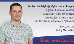 Podziękowania od Marcina Wróbla dla Wyborców z okręgu nr 1 w gminie Kamieniec Ząbkowicki 