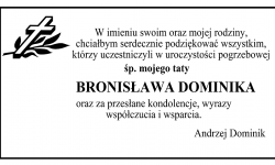 Podziękowania za udział w uroczystościach pogrzebowych śp. Bronisława Dominika