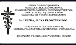 Podziękowania za udział w uroczystości pogrzebowej Śp. Leszka Kłosowskiego