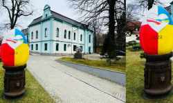 Wielkanocna pisanka w barwach narodowych Polski i Ukrainy stanęła przed Ziębickim Centrum Kultury
