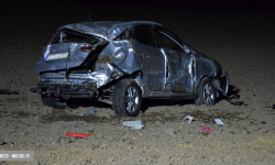 Dachowanie hyundaia na krajowej ósemce. Kierująca była pijana [foto] [aktualizacja]