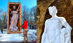 Rzeźba Perseusza ponownie stoi w grocie pałacu w Kamieńcu Ząbkowickim