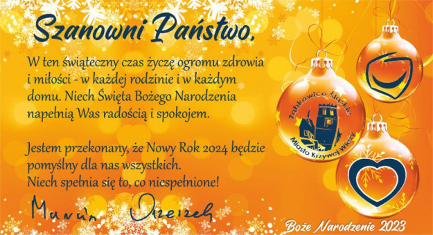 Życzenia świąteczne składa Marcin Orzeszek, burmistrz Ząbkowic Śląskich