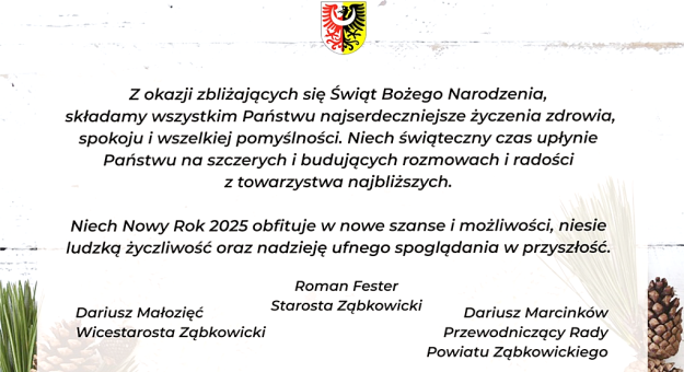 Życzenia świąteczne od władz Powiatu Ząbkowickiego
